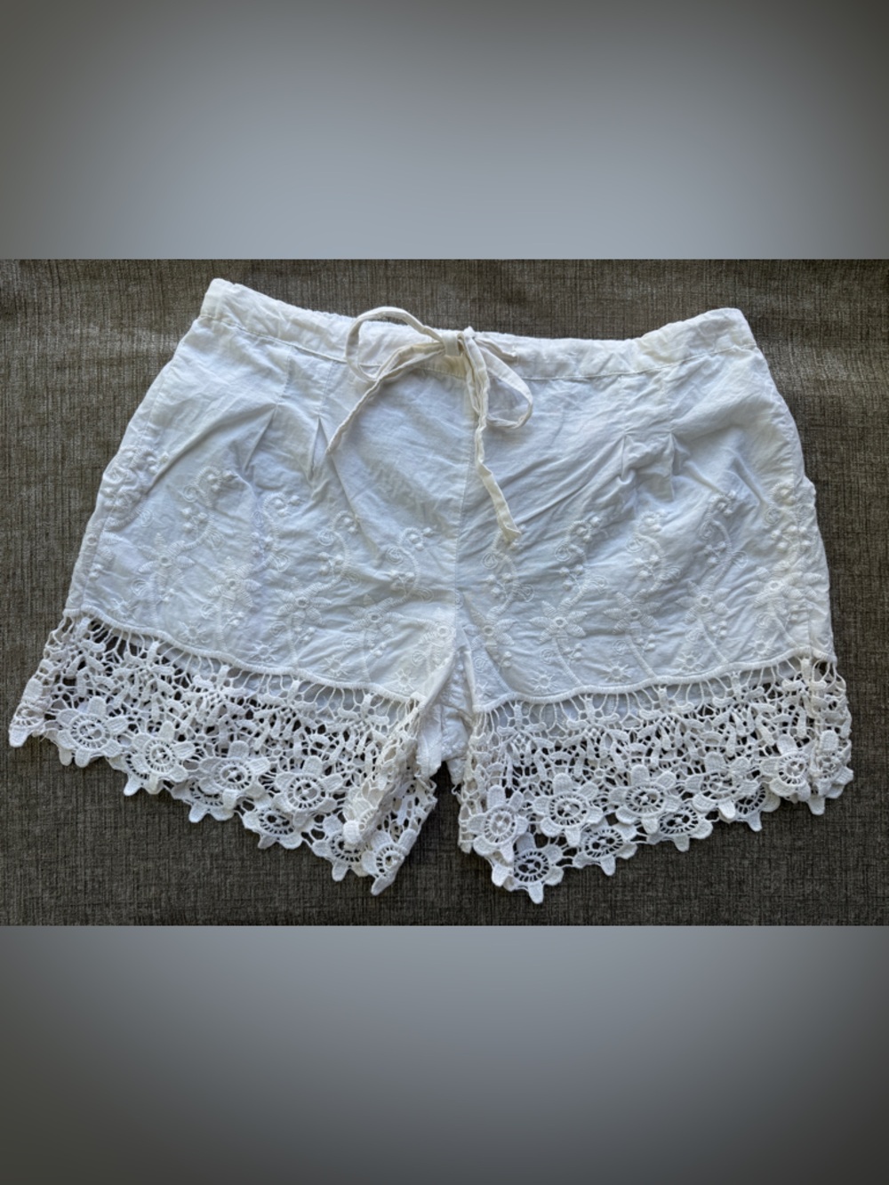 Etam White Embroidered Cotton & Lace Shorts
